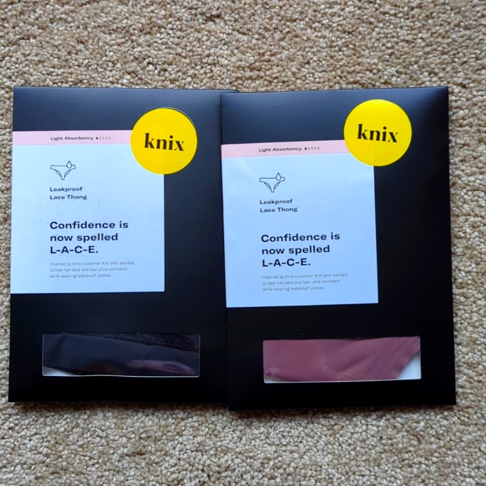 Knix leakproof lace thongs M black and plum